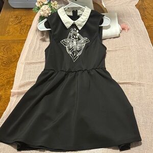 Black Dress with White Collar and Graphic